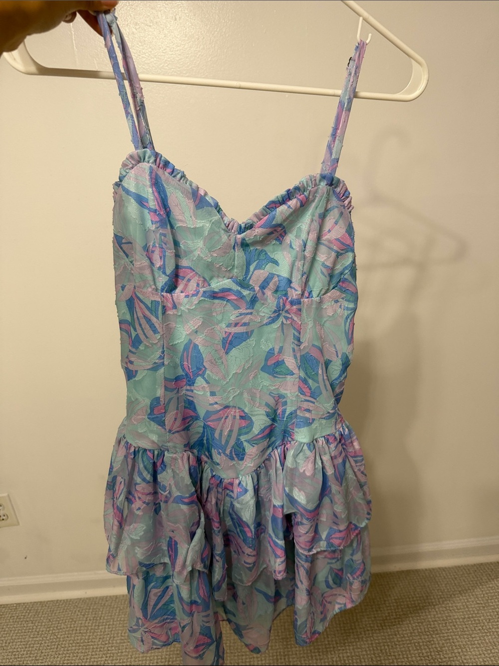 Pastel Blue Pink Lavender Floral Tiered Sundress